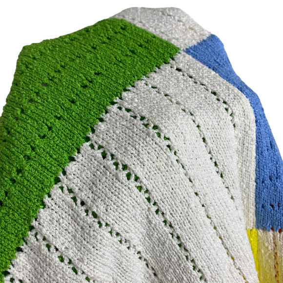 Vintage 1980s White Mock Neck Knit Patch Maxi Dress XS - Picture 5 of 6